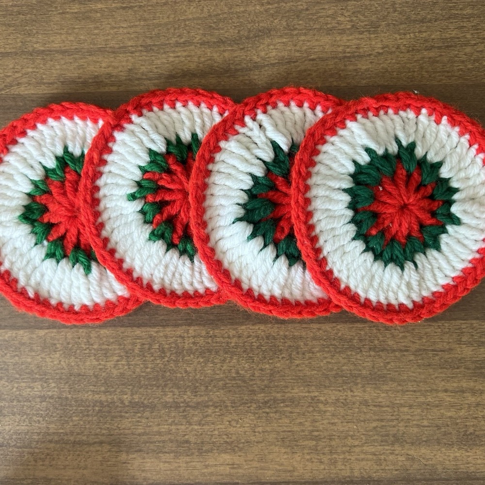 Vintage Handmade Crochet Coasters Christmas Decor Grannycore cottagecore